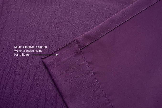 MIUCO Room Darkening Textured Weaved Grommet Blackout Curtains for Bedroom 52x63 Inch Long 2 Panels Purple