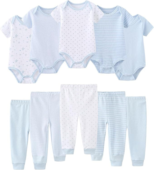 Baby Bodysuit and Pant Set 10-pcs Cotton Soft Newborn Boy Girl Clothes Outfits