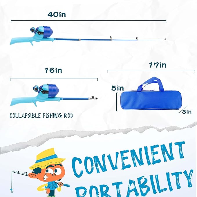Kids Fishing Pole, Telescopic Fishing Rod, Toddler Collapsible Fishing Rod and Reel Combo with Tackle Box, Fishing Line, Bobber, and Soft Lures for Boy, Girl, Youth, Beginner, Over 4 Years Old