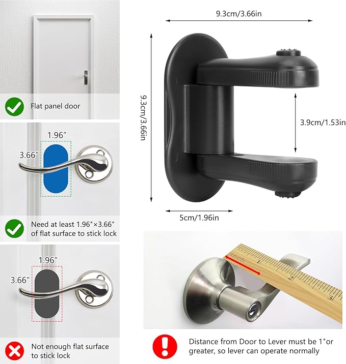 Child Proof Door Lever Lock, 4 Pack Door Locks for Kids Safety, Door Knob Child Proof, Baby Proofing, 3M Adhesive, Door Handle Child Proof, Baby Safety Locks for Toddlers (Black)