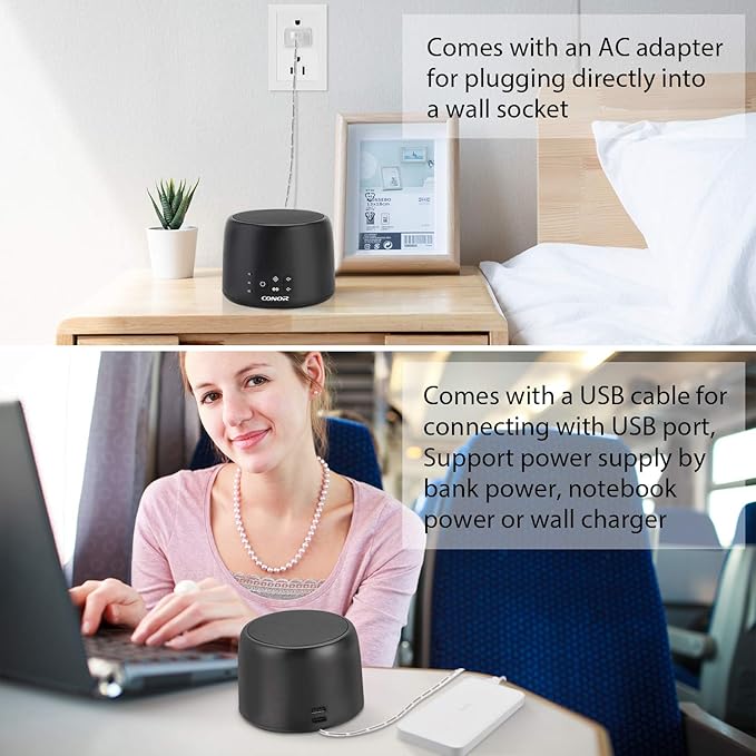 Conor White Noise Machine, Sleep Sound Machine - 24 High Fidelity Soothing Fan & White Noise Sounds, Timer & Memory Feature, Portable Office Privacy or Travel Sleep Therapy for Baby, Kids, Adults