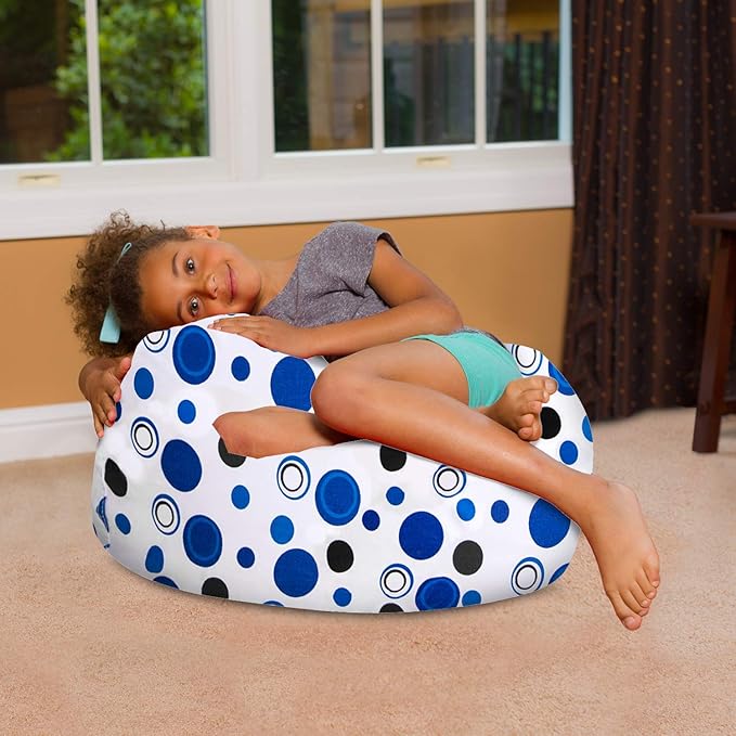 Posh Creations Bean Bag Chair for Kids, Teens, and Adults Includes Removable and Machine Washable Cover, Canvas Bubbles Blue and White, 27in - Medium