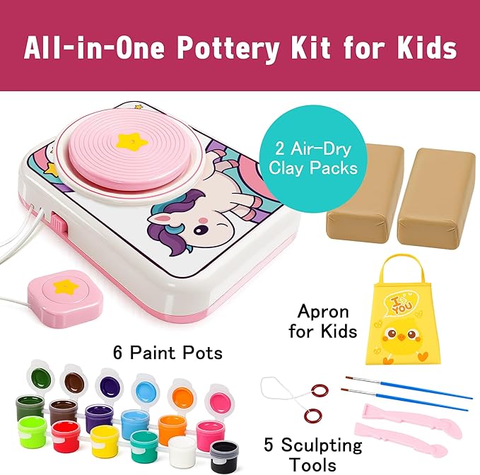 ROHSCE Ceramic Pottery Wheel Kit, Clay and Painting Set for Kids Creative Art Toys