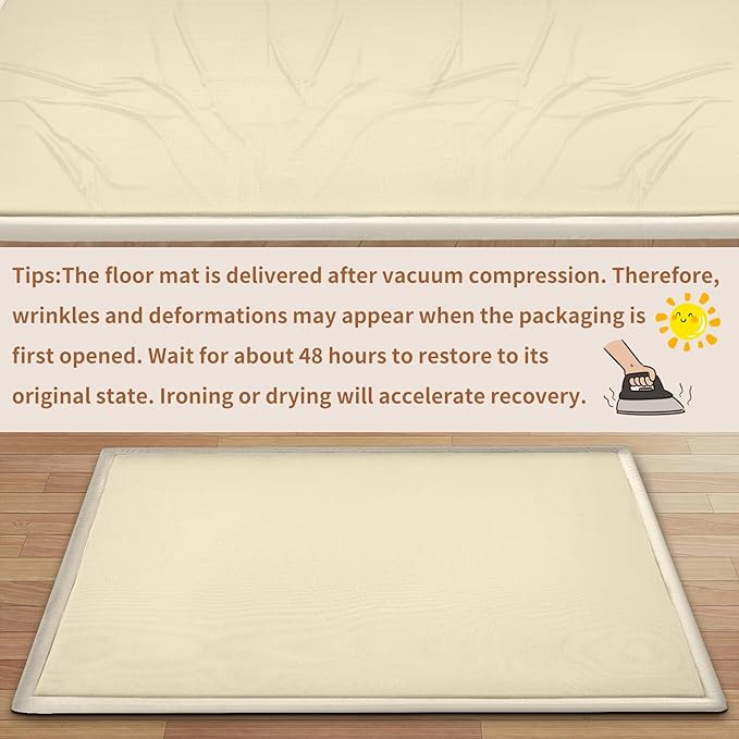 SUNYRISY Baby Play Mat for Floor 70 x 80in, 1.4in Thick Memory Foam Padded Play Mats Baby Rug, Soft Velvet Infants Toddler Kids Crawling Mat for Nursery, Non-Slip Bottom, Beige