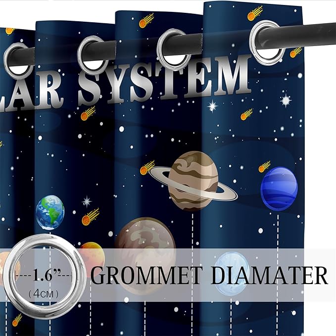 Solar System Curtain Panels - 2Pcs 95% Blackout Outer Space Curtains for Boys Bedroom Grommet Room Darkening Galaxy Planets Themed Curtains for Living Room, 82" x 84"