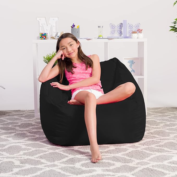Posh Creations Bean Bag Chair Structured Seat for Kids, Teens and Adults, Comfy Chair for Gaming, Reading and Watching TV, Coronado Chair, Microsuede - Black