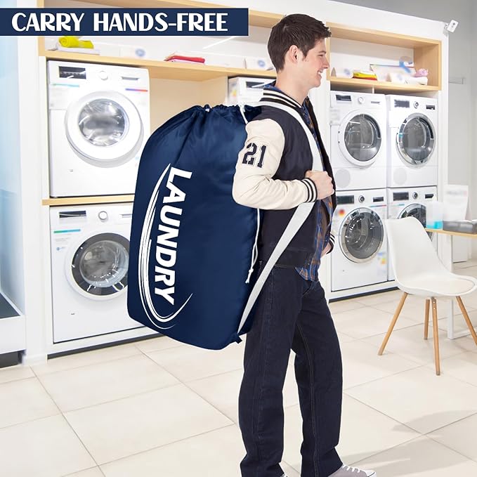 Sylfairy 2 Pack XL Laundry Bag with Strap,Heavy Duty Travel Laundry Bag,Rip-Stop Dirty Clothes Shoulder Bag with Drawstring,Easy Fit a Laundry Hamper or Basket Travel Essentials