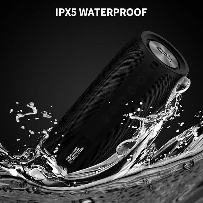 Bluetooth Speaker,MusiBaby M88 Speakers,Dual Pairing, Bluetooth 5.3,Loud Stereo Sound,Booming Bass,30H Playtime for Home& Outdoor Party,Beach,Portable Speaker,Gifts(Black)