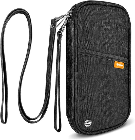RFID Family Passport Wallet Holder Waterproof, Travel Document Organizer Credit Card Clutch Bag for Men Women