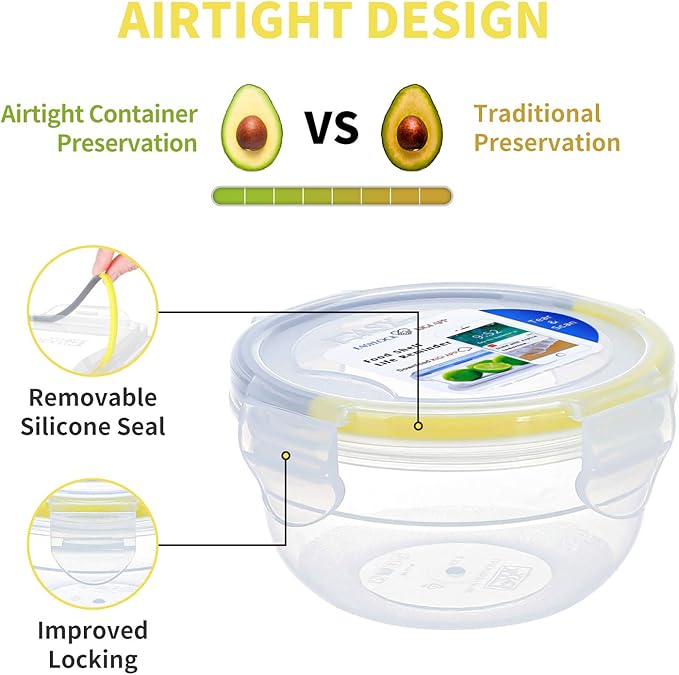 KIGI 6 PACK 10oz Plastic Round Bowls with Lid Leakproof Food Storage Container Set Small Meal Prep Containers Bento Box