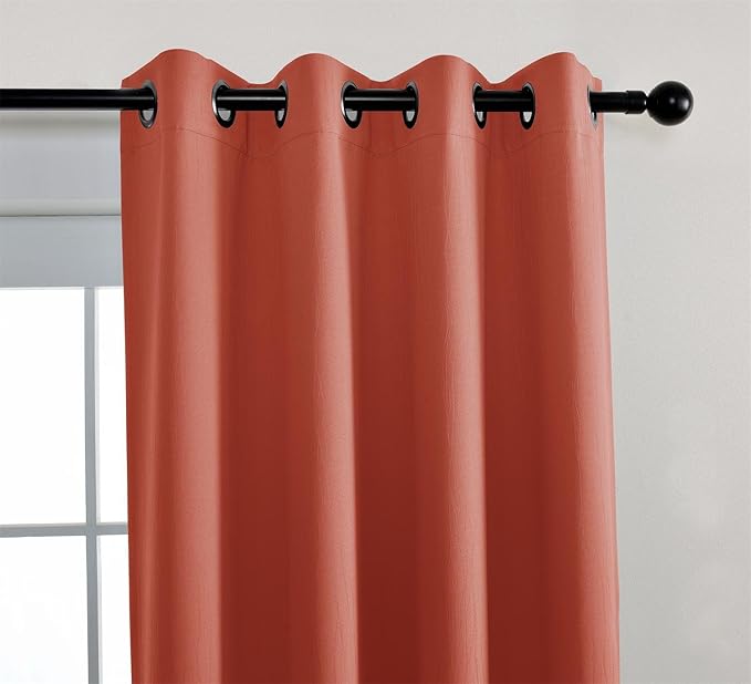 MIUCO Room Darkening Textured Grommet Thermal Insulated Blackout Curtains for Bedroom 2 Panels 52x95 Inch Long Rust