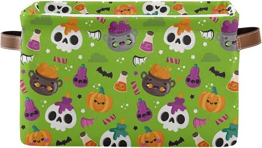 Storage Basket Bin Halloween Horror Pumpkin Organizer Basket Collapsible Shelf Basket Cube with handle for Nursery Bedroom Bathroom