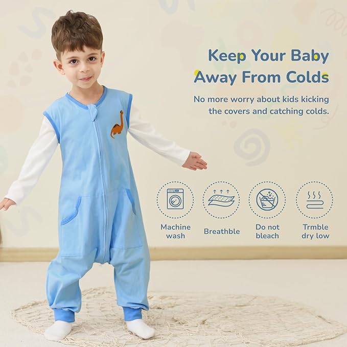 Baby Toddler Sleep Sack with Feet 2.5 TOG Winter, Wearable Blanket with Legs, Toddler Sleeping Sack Long Sleeve (Dinosaur, 3T-5T)