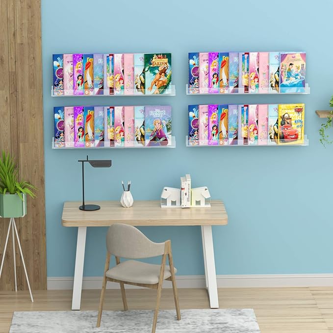 NIUBEE Kids Acrylic Floating Bookshelf 36 Inch,Clear Invisible Wall Bookshelves Ledge Book Shelf,50% Thicker with Screwdriver