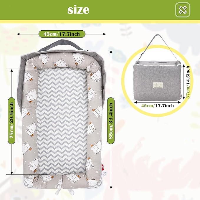 Baby Lounger for Newborn Portable Bag,Baby Lounger Play Mat for Awake-Time,Newborn Babies Essentials Gifts 0-24 Months Home Travel(Elephant Grey)