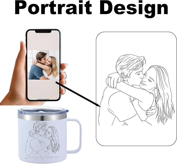 Personalized Mug Cup with Handle 12/14oz Custom Stainless Steel Mugs Customized Name Coffee Tumbler for Women Men Student Family Office Gifts, Portrait