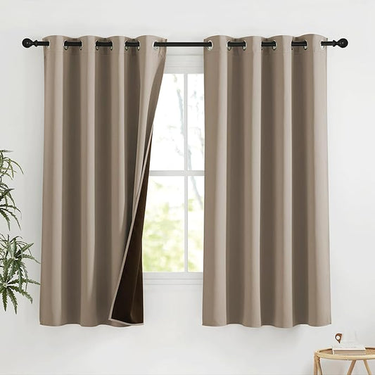 NICETOWN Blackout Curtains for Living Room - Thermal Insulated with Grommet Top Room Darkening Noise Reducing Plylux Curtains for Bedroom Cafe Bar, 2 Panels, Cappuccino, 52 x 63 Inch Long