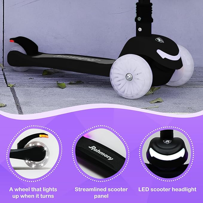 3-Wheel Light-Up Kids Scooter, 20 Different Light Patterns,Three Adjustable Heights,Lean to Steer, Balance Scooter for Ages 3-8
