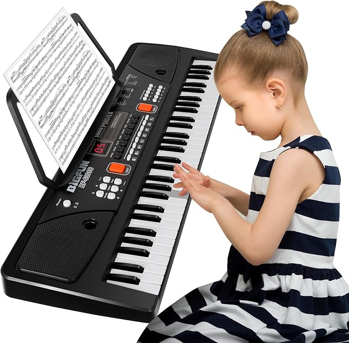 M SANMERSEN Piano for Kids with Microphone, Keyboard Piano for Beginners Electronic Keyboard 61 Keys with Dual Speakers/LED Display/AUX-in Jack/Music Stand Piano Toys for Boys Girls Ages 3-12