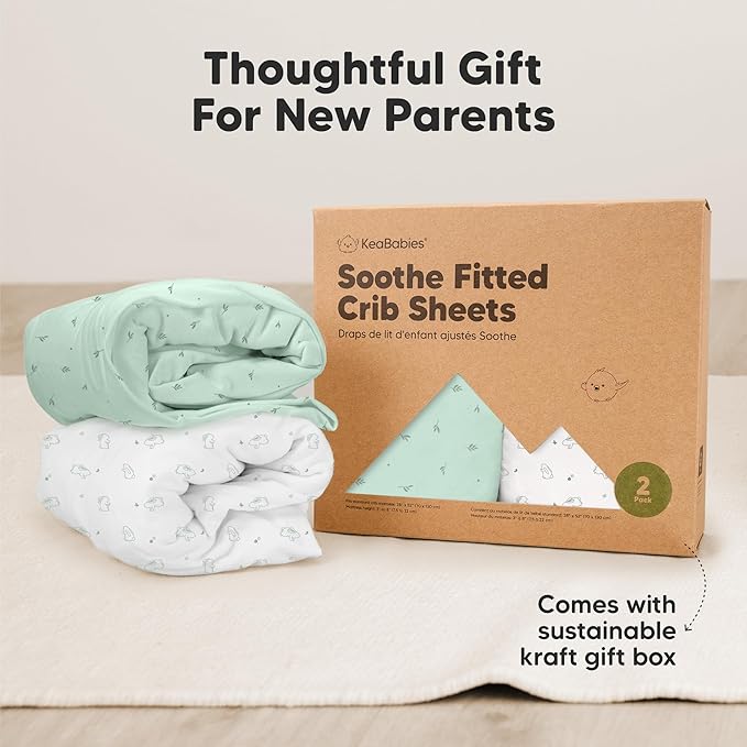 KeaBabies 2-Pack Organic Crib Sheets for Boys, Girls - 52x28 Fitted Crib Mattress Sheet Neutral, Breathable Jersey Cotton Cover for Baby Bed, Toddler Mattress, Soft & Cute Prints (Beach Day)