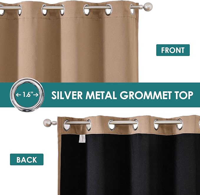 ChrisDowa 100% Blackout Curtains 72 inch Long for Bedroom with Black Liner, 2 Thick Layers Total Blackout Thermal Insulated Grommet Window Curtains 2 Panels Set (Cappuccino, 42 x 72 Inch)