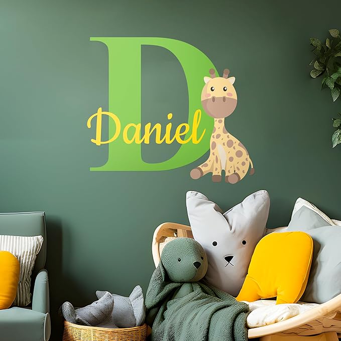 CRYPTONITE Personalized Name Jungle Animals Vinyl Wall Decor I Nursery Wall Decal for Baby Boy & Girl Decoration I Stickers for Kids I Multiple Options for Customization (B. Giraffe)