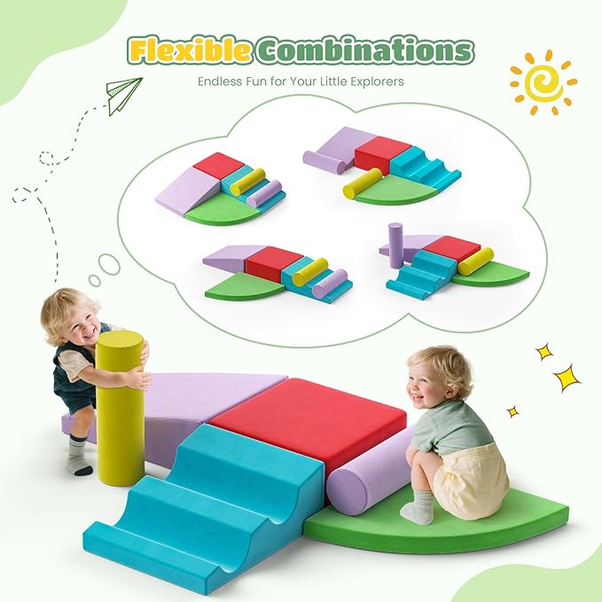 Lischwert Foam Climbing Blocks for Toddlers 1-3, 6pcs Soft Play Set with Crawling Exploration Toys, Indoor Outdoor Infant Safe Blocks for Baby Gym Toddler Playground