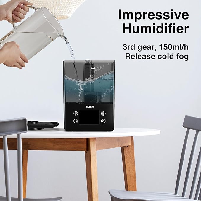 Air Humidifiers for Bedroom and Baby, Home & Plants - KUICH 2.4L Cool Mist Humidifiers for Nursery, 26db Quiet Top Fill Air Humidifier Lasts Up to 30 Hours, Auto Shut-Off, Easy to Fill and Clean,Black