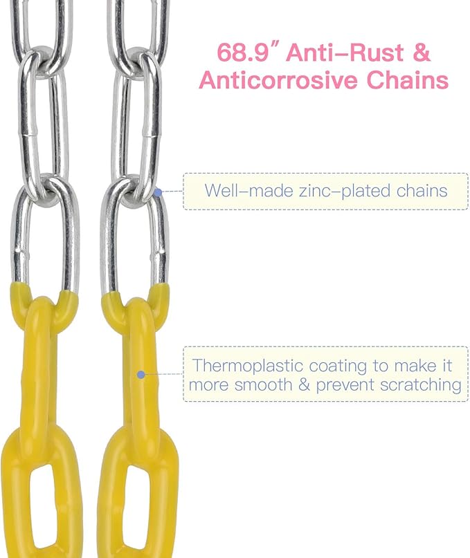 Swings Seat, Swings Seats Replacement 660lbs, Swingsets with Plastic Coated Chains, Swing Set Accessories for Outside Playground Tree, 2 Pack - Pink