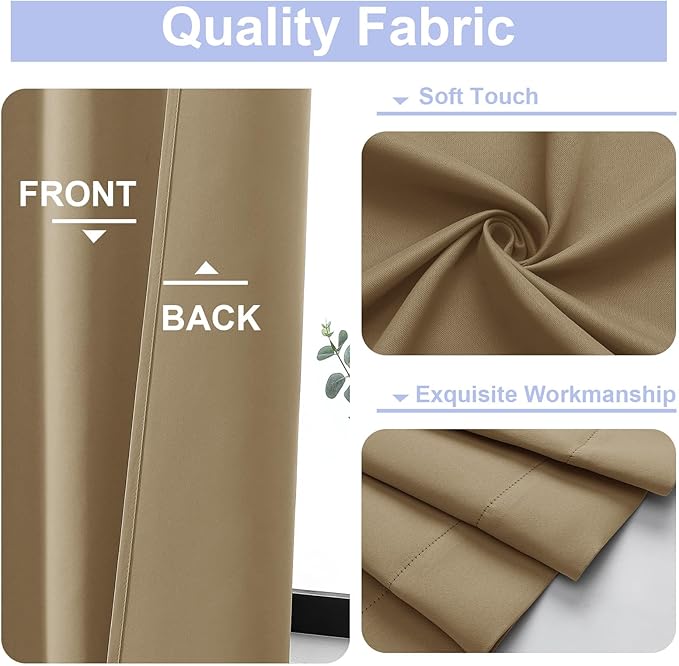 Simplebrand Ava Taupe Blackout Curtains for Bedroom 90 Inches Long 2 Panels Set, Solid Privacy Energy Saving Living Room Window Treatment Curtains Blackout Drapes, W40 x L90 Inch, Taupe