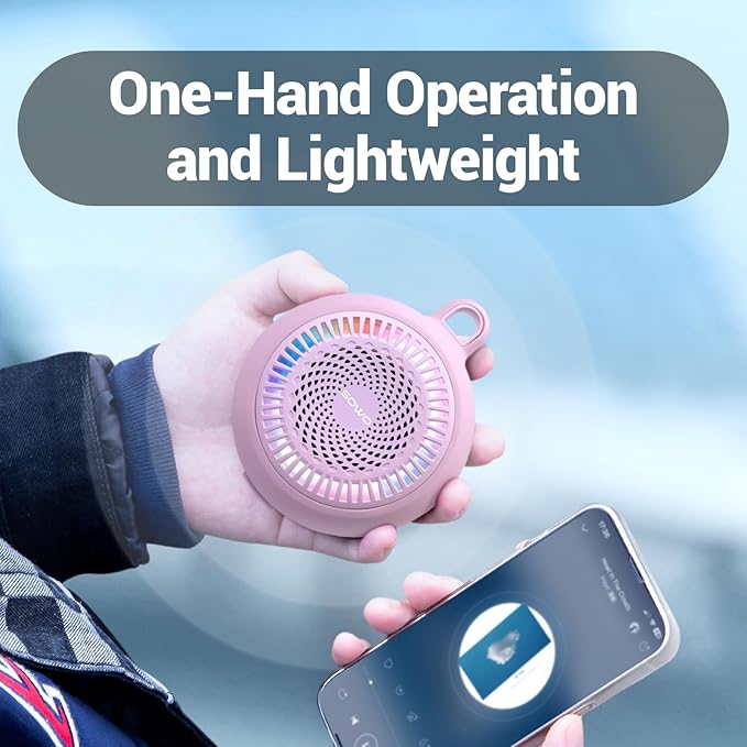SOWO Small Waterproof Speaker Bluetooth Portable Wireless - Clip Speaker for Shower - Powerful Bass and Louder Volume - Colorful Lights and Lightweight for Travel,Kitchen,Pool - Pink