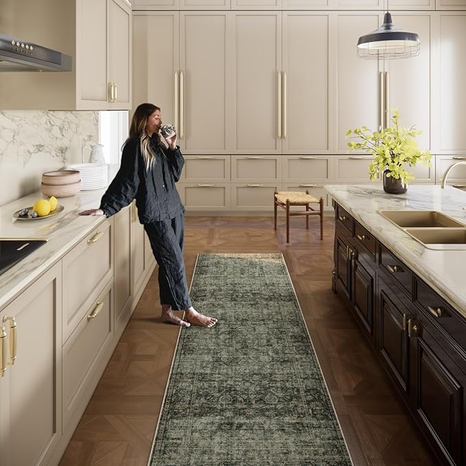 Washable Kitchen Rug Runners for Hallways: 2'x6' Entryway Rug with Non Slip Backing Low Pile Soft Indoor Floor Carpet Runner for Hallways Kitchen Laundry Room Bathroom Bedroom