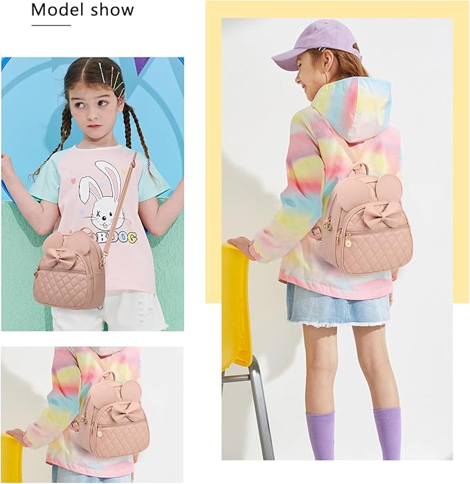 KL928 Girls Bowknot Polka Dot Cute Mini Backpack Small Daypacks Convertible Shoulder Bag Purse for Women