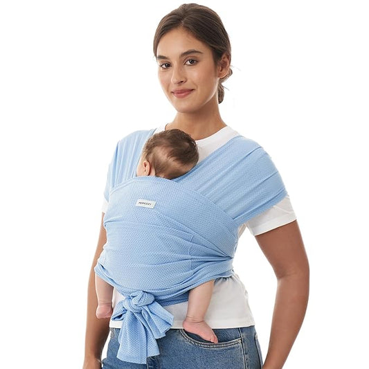 Momcozy Baby Carrier AirMesh - The Perfect Summer Water Sling for Newborns to Toddler 8-35 lbs - Cooling, Breathable and Lightweight Baby Wrap, Nice for Summer, Pool, Beach, Swimming, Light Blue