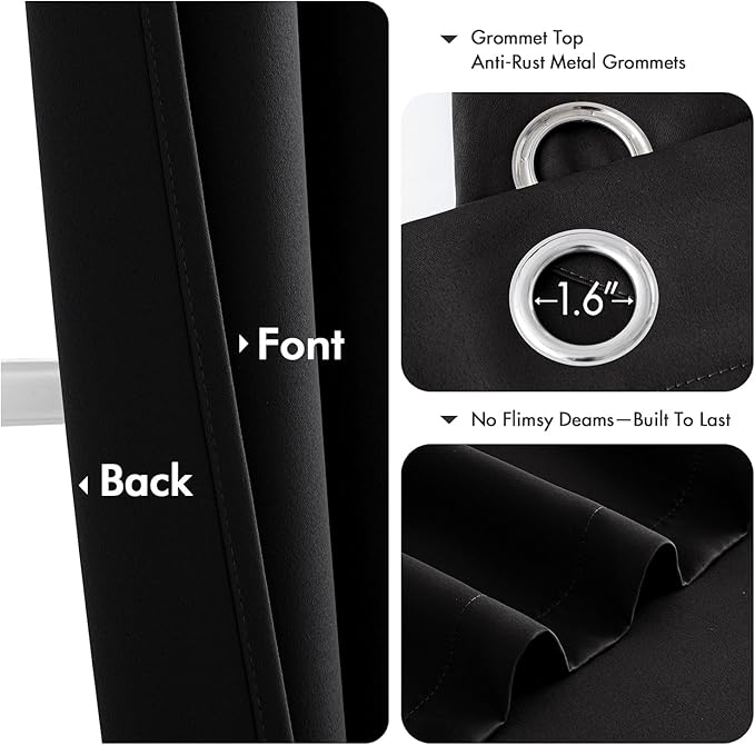 MIULEE Black Blackout Curtains - Bedroom Window Treatment Curtains Thermal Insulated Room Darkening Drapes for Living Room Kitchen Grommet Light Blocking Halloween Drapery 40 x 45 Inches Long 2 Panels