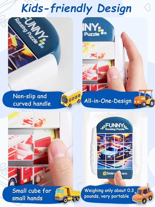 16-Piece Rotating Puzzles for Kids 4-6, Toddlers Puzzles 3-4, Road Trip, Airplane Activities Game, Travel Toys - Brain Teaser, Fine Motor Skills - Birthday Gifts Boys Girls - Special Vehicle