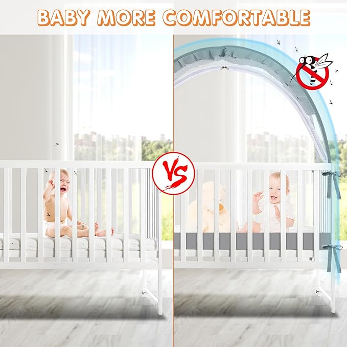 Crib Tent to Keep Baby from Climbing Out - Crib Net to Keep Baby in - Pop Up Breathable Cribs Cover - Canopy with Upgrade Strong Mesh and Durable Zipper (Grey, Lager)