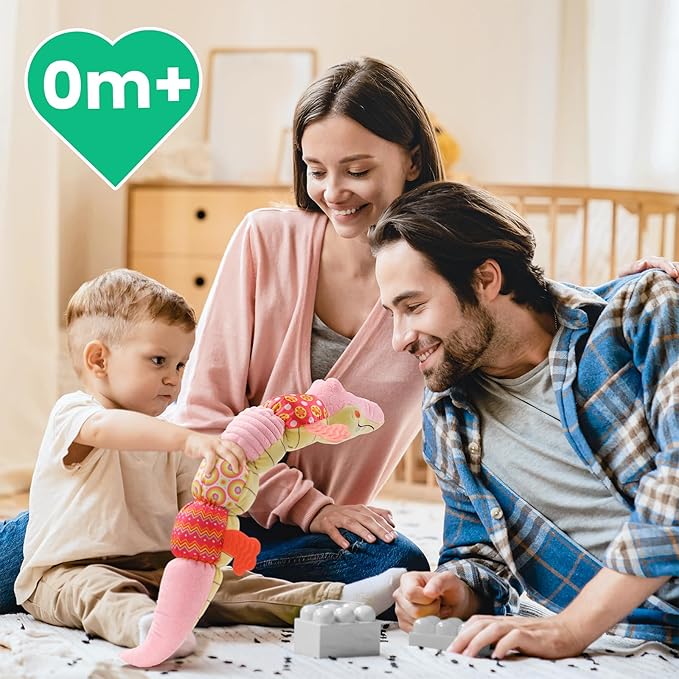 Sumobaby Crocodile Baby Toys Musical Crocodile, Stuffed Animal Activity Soft Toys with Teether, Multi-Sensory Crinkle, Rattle and Textures, for Tummy Time, 0 - 12 Months, Boys, Girls, Alligator (Pink)