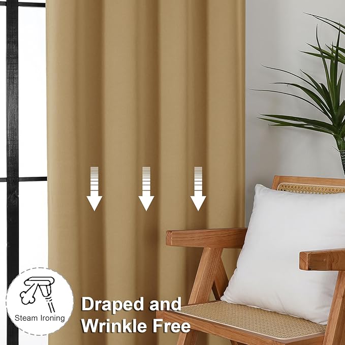 Simplebrand Ava Gold Short Blackout Curtains for Bedroom 45 Inches Long 2 Panels Set, Solid Thermal Insulated, Energy Saving Window Treatment Curtains Blackout Drapes, W40 x L45 Inch, Gold
