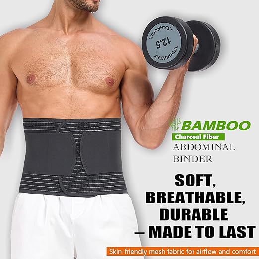 Abdominal Binder for Men and Women – Post Surgery & Postpartum Recovery Hernia Support Belt Waist Trainer for Men Adjustable Compression Wrap (Black,S)