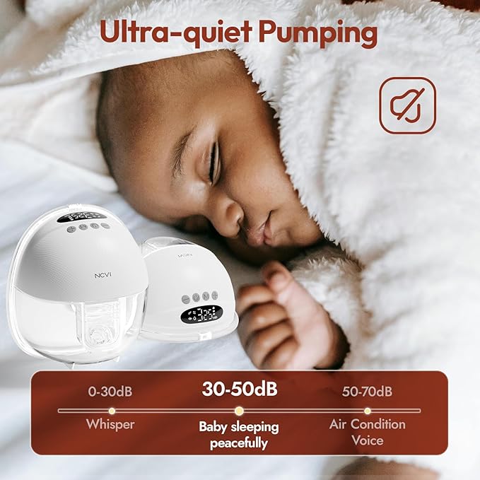 NCVI Wearable Breast Pump Hands Free, Portable Electric Breastfeeding Pump with 1500mAh Battery, Quiet Operation, Smart LED Display, 4 Modes & 9 Levels, 19/21/24mm Flanges, 2 Pack, White