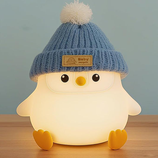 Penguin Lamp with Knit Hat,Kawaii Penguin Night Light,Food Grade Silicone,Dimmable Nursery Nightlight,LED Squishy Novelty Animal Lamp,Kids Room Decor,Funny Gifts for Kids Boys Girls Baby