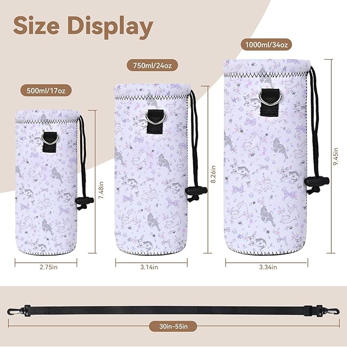 AUPET Water Bottle Sling Bag Carrier Crossbody Sleeve,Insulated Neoprene Bottle Case Holder Pouch Cover 500ML/17oz with Shoulder Strap for Walking Women Men