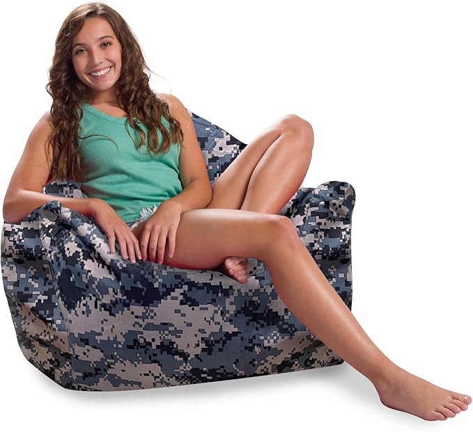 Posh Creations Structured Comfy Bean Bag Chair for Gaming, Reading and Watching TV, Malibu Lounge, Nylon - Camo Digital