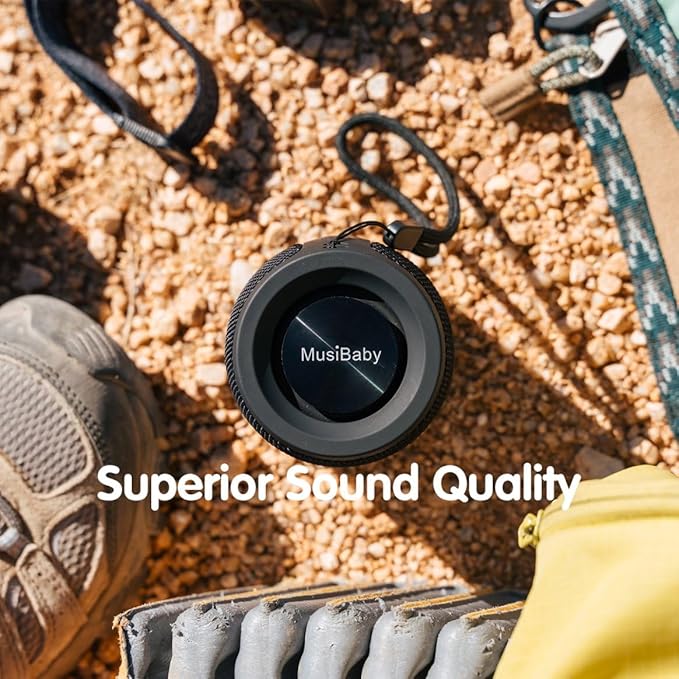 Bluetooth Speaker,MusiBaby M68 Small Portable Speaker:Speaker with BT5.3,Waterproof,Wireless,Bass,HD Sound,24H Playtime for Outdoor，Beach,Party,Stocking Stuffers,White Elephant Gifts(Blk)