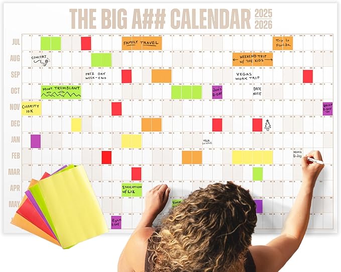 The Big A## Calendar Mid-Year Wall Planner – July to June Dry-Erase Board – Includes 1 Marker & 100 Labels – Lightweight, Easy to Hang Yearly Planner – Plan Goals & Adventures – Neutral, 4’x3’