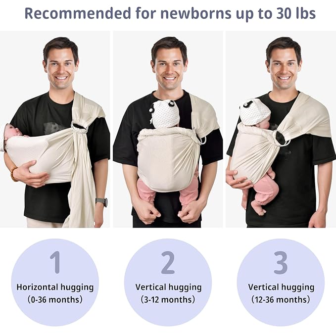 CUBY Water Baby Sling Carrier Lightweight Breathable Mesh Baby Ring Slings, Adjustable Quick-Drying Ring Sling Baby Carrier for Newborn Kids Toddlers Summer Swimming Pool Beach (Apricot)