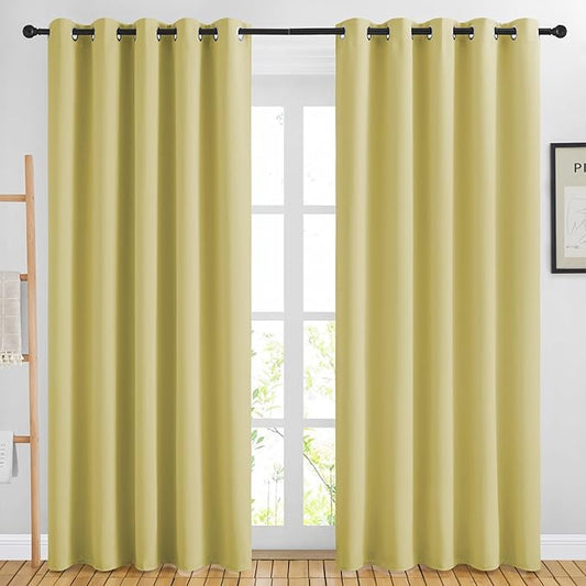 NICETOWN Room Darkening Paler Yellow Curtains & Drapes for Living Room - Thermal Insulated Solid Grommet Sound Reducing Room Darkening Window Treatments for Bedroom/French Door (2 Panels, W66 x L84)
