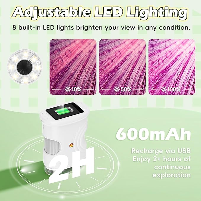 Kids Microscope Handheld - Digital 1000X Zoom Mini Pocket Microscope, HD Photo & Video Recording with 8GB TF Card, Educational Toys for Boys Girls 3 4 5 6 7 8+ Years, STEM Birthday Gifts