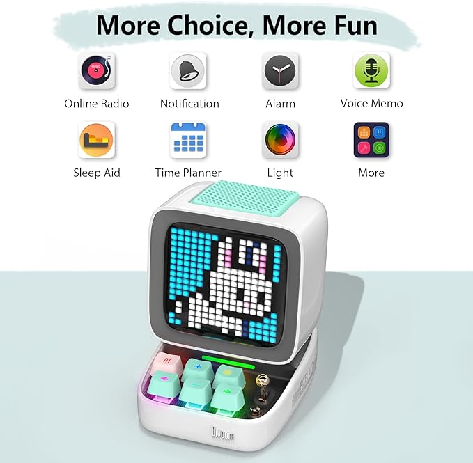 Divoom Ditoo Pixel Art Gaming Portable Bluetooth Speaker with App Controlled 16X16 LED Front Panel, Also a Smart Alarm (White)